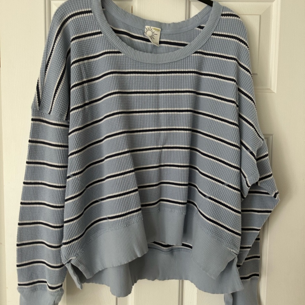 Aerie Blue Striped Crew Neck Sweater
